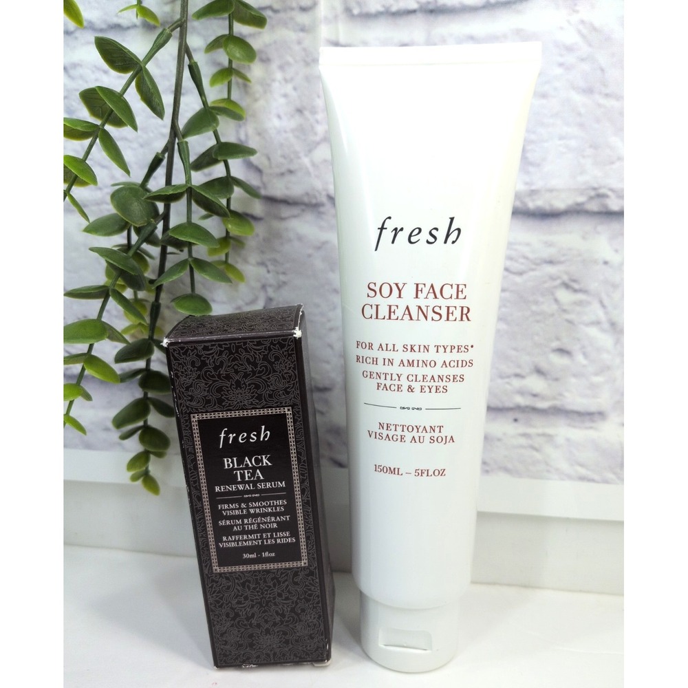 NEW LOT 2😍Fresh Skin Care Black Tea Renewal Serum 1oz & Soy Face Cleanser 5oz